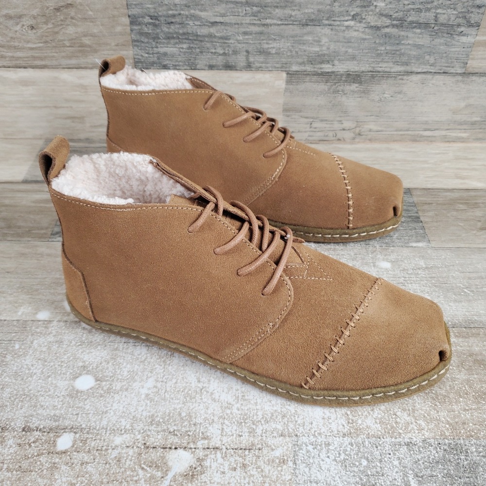 Toms Toffee Bota‎ Boots Mens Sz 8 Faux Shearling Suede Lace-Up
